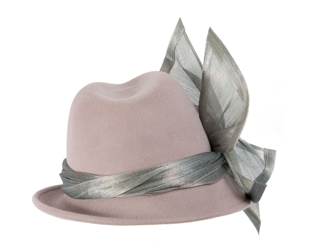 Grey ladies winter fashion felt fedora hat by Fillies Collection-3