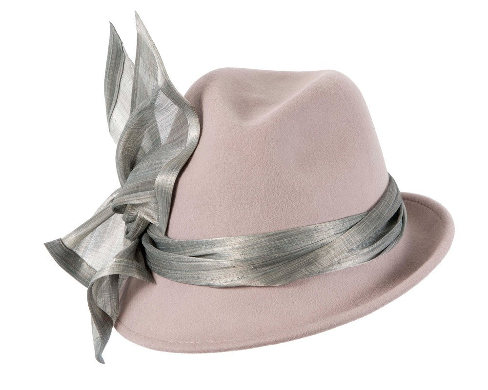 Grey ladies winter fashion felt fedora hat by Fillies Collection-1