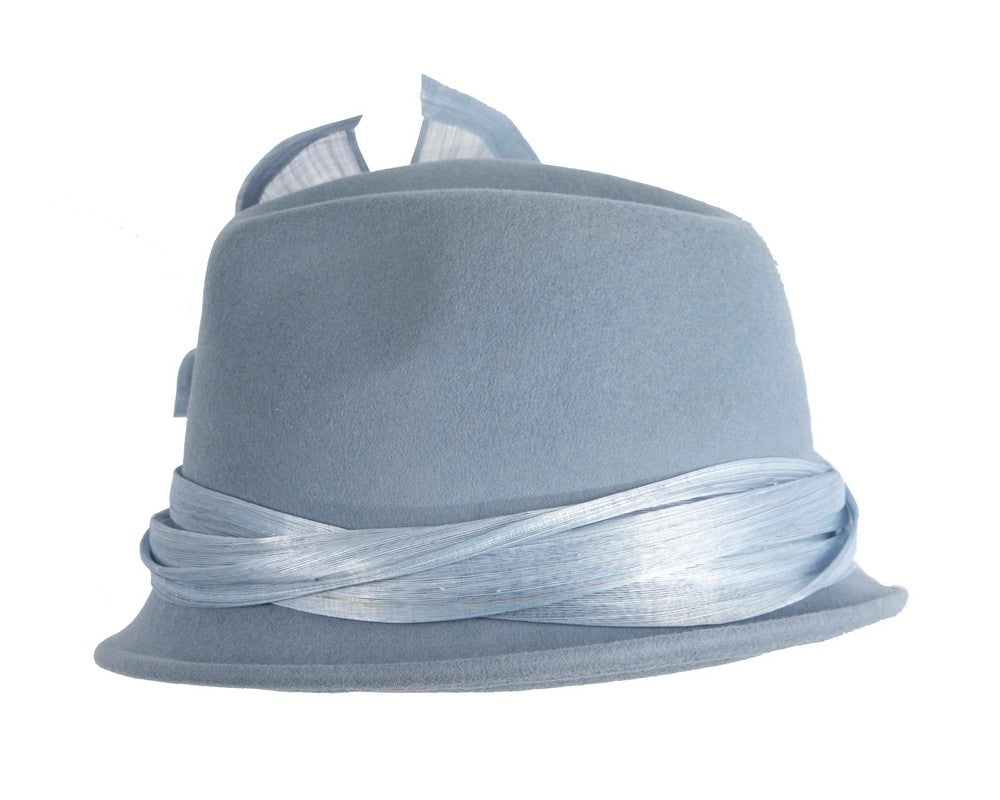 Light blue ladies winter fashion felt fedora hat by Fillies Collection F660-2