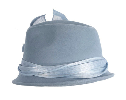 Light blue ladies winter fashion felt fedora hat by Fillies Collection F660-2