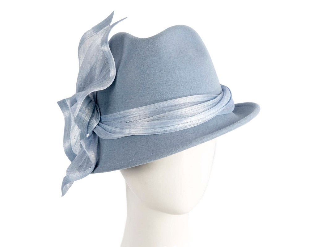 Light blue ladies winter fashion felt fedora hat by Fillies Collection F660-0