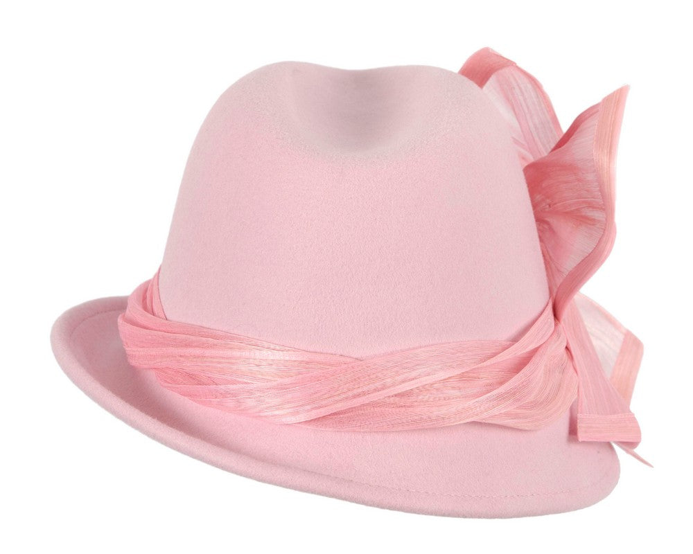 Pink ladies winter fashion felt fedora hat by Fillies Collection