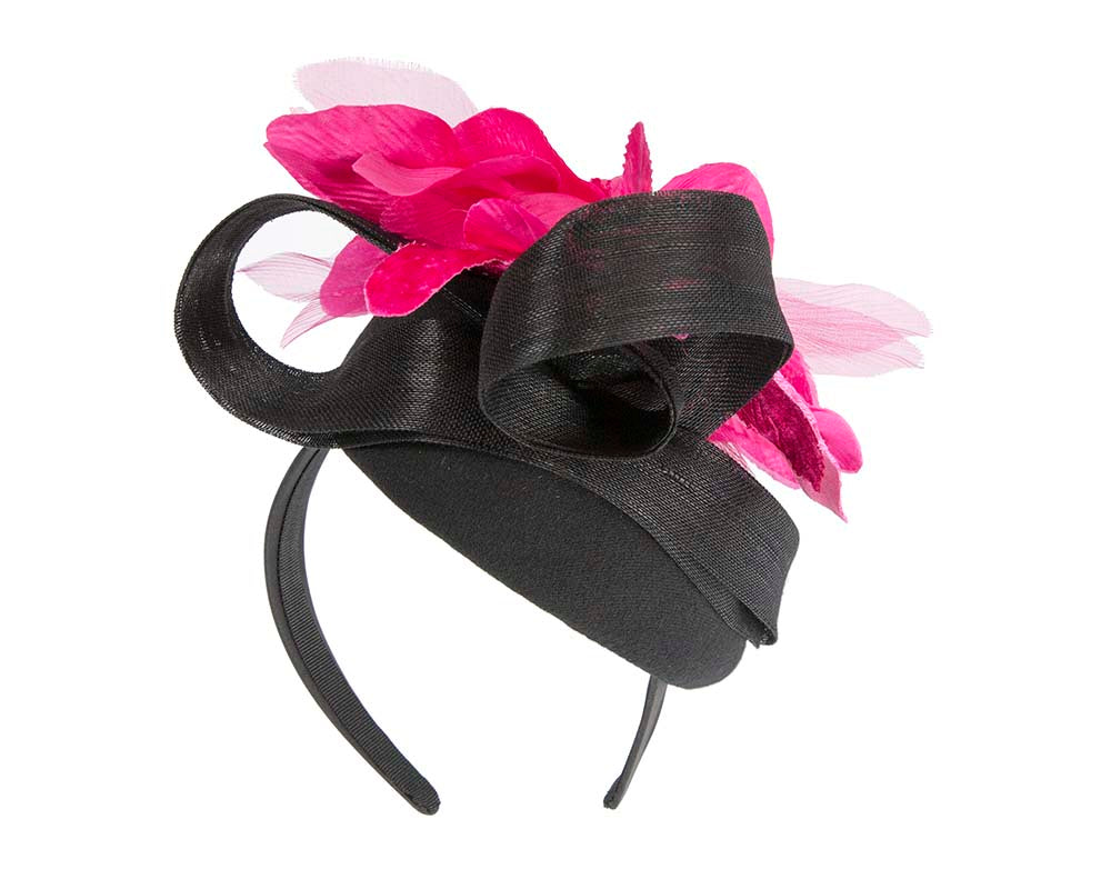 Tall black & fuchsia winter racing pillbox fascinator by Fillies Collection-5