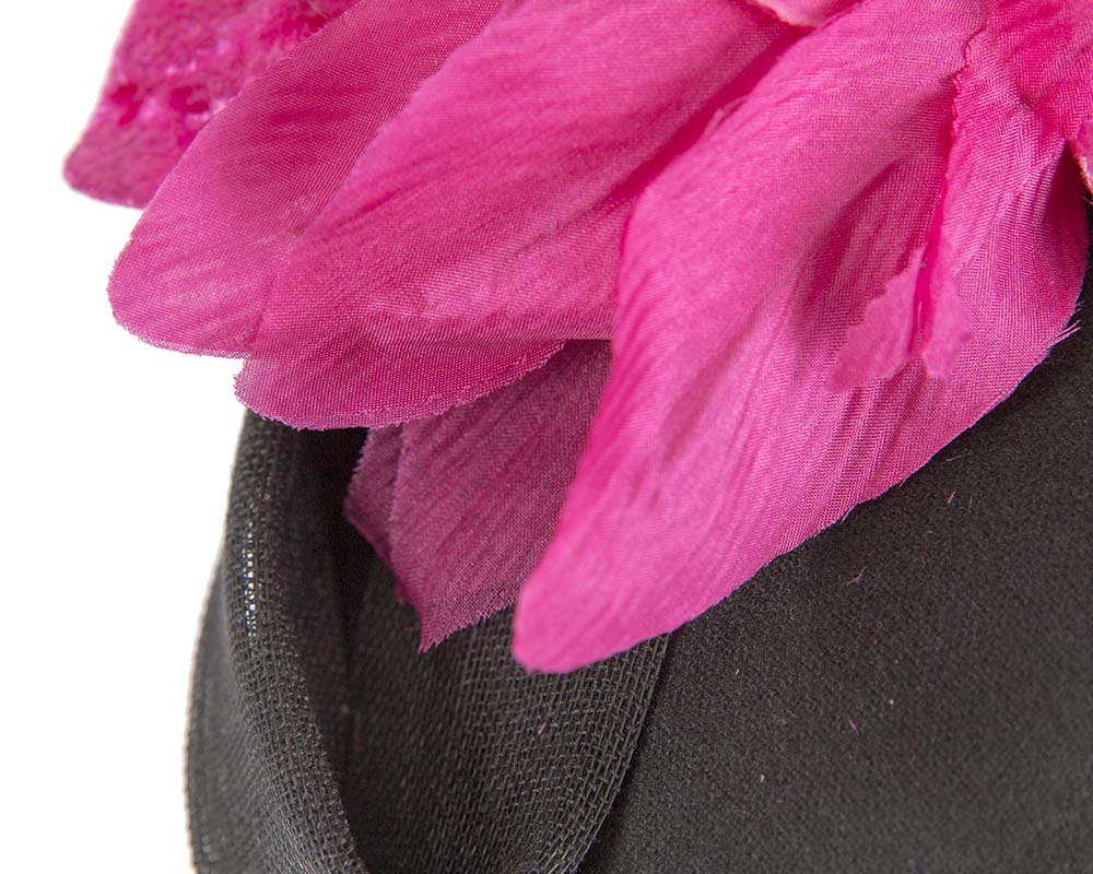 Tall black & fuchsia winter racing pillbox fascinator by Fillies Collection-4