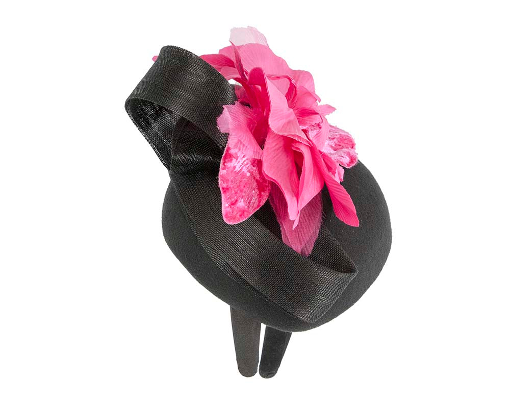 Tall black & fuchsia winter racing pillbox fascinator by Fillies Collection-3