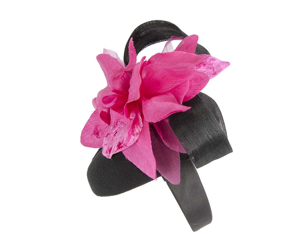 Tall black & fuchsia winter racing pillbox fascinator by Fillies Collection-2
