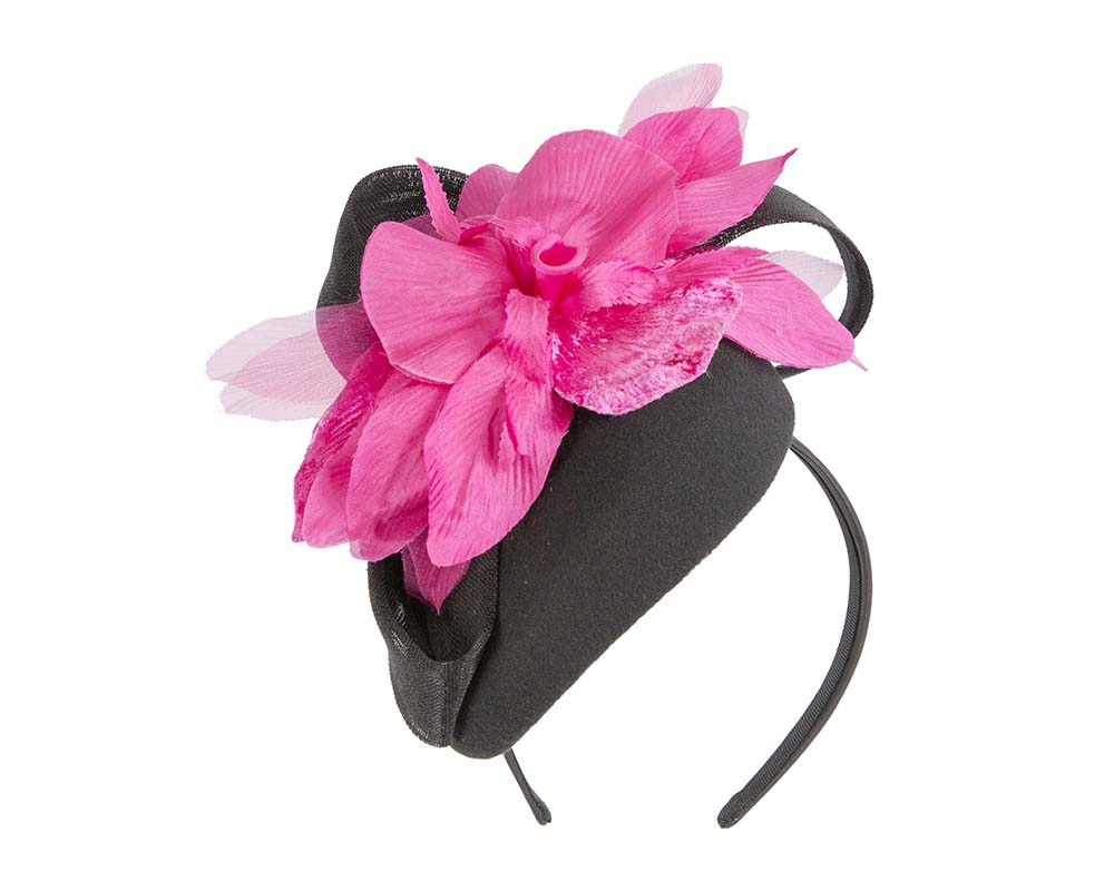 Tall black & fuchsia winter racing pillbox fascinator by Fillies Collection-1