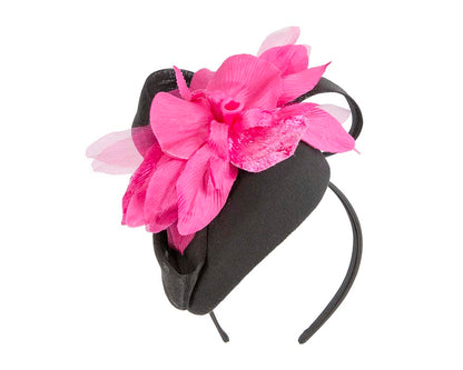 Tall black & fuchsia winter racing pillbox fascinator by Fillies Collection-1
