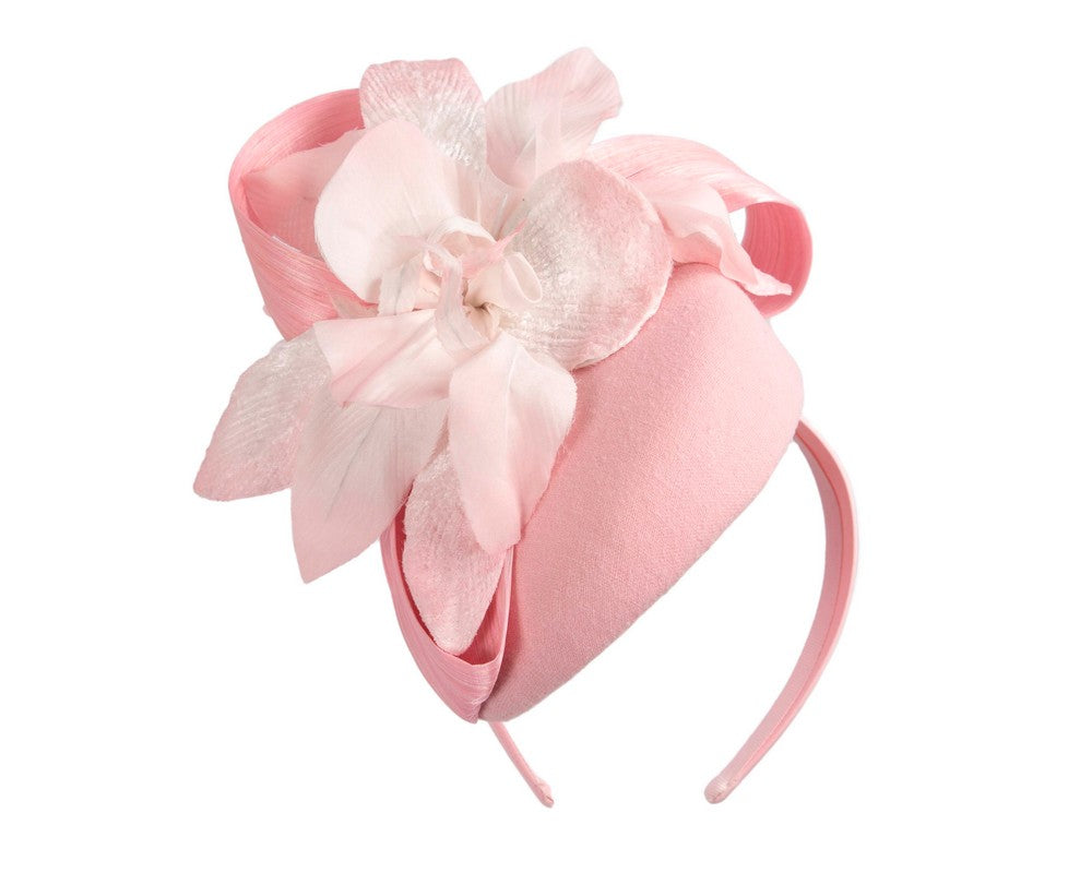 Tall pink winter racing pillbox fascinator by Fillies Collection-1