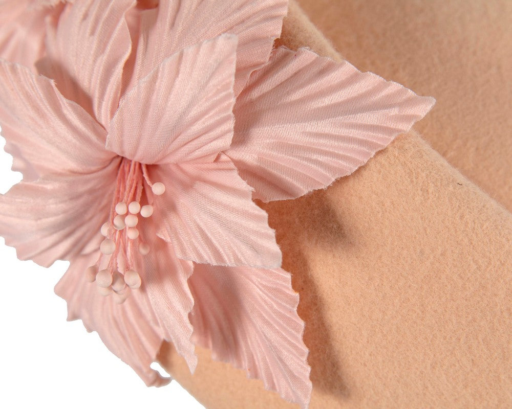 Large Beige felt beret hat by Fillies Collection-4