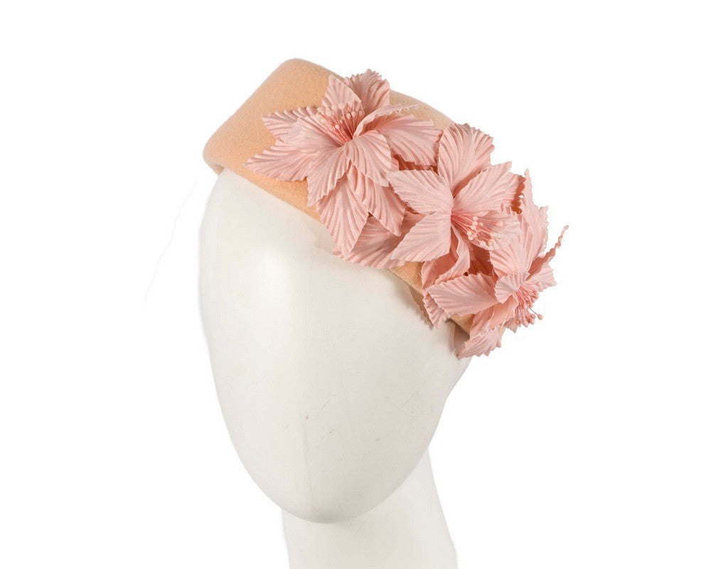 Large Beige felt beret hat by Fillies Collection-1