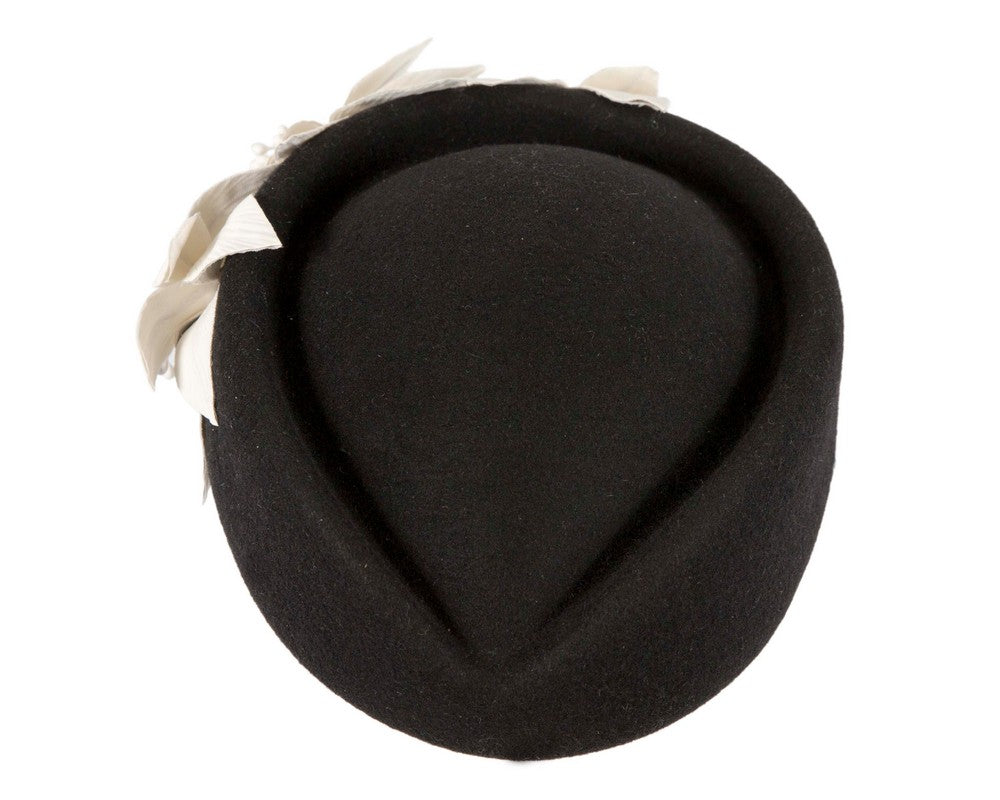 Large Black and Cream felt beret hat by Fillies Collection-4