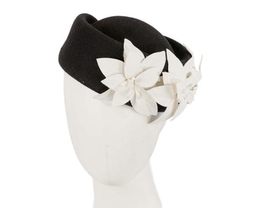 Large Black and Cream felt beret hat by Fillies Collection-1