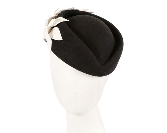 Large Black and Cream felt beret hat by Fillies Collection-0