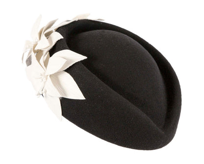 Large Black and Cream felt beret hat by Fillies Collection-2