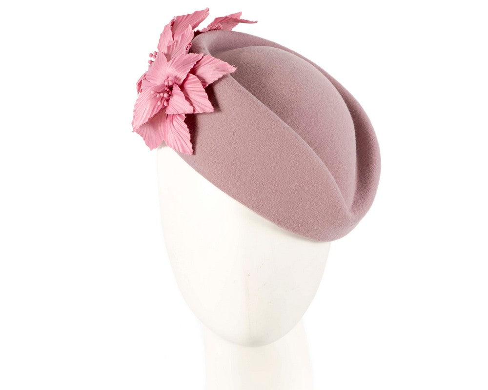 Large Dusty Pink felt beret hat by Fillies Collection-0