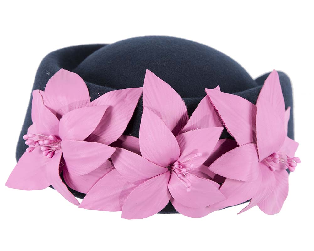 Large Navy and Fuchsia felt beret hat by Fillies Collection