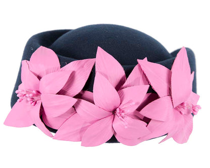 Large Navy and Fuchsia felt beret hat by Fillies Collection