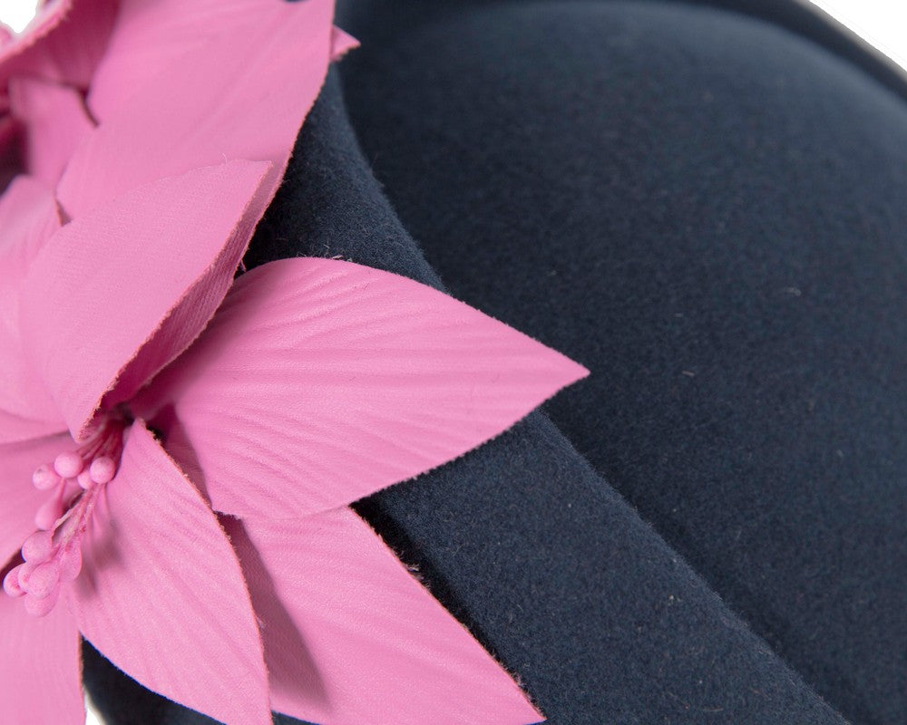 Large Navy and Fuchsia felt beret hat by Fillies Collection