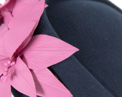 Large Navy and Fuchsia felt beret hat by Fillies Collection