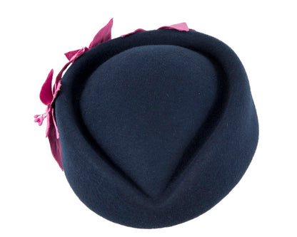 Large Navy and Fuchsia felt beret hat by Fillies Collection