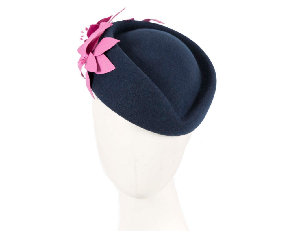 Large Navy and Fuchsia felt beret hat by Fillies Collection