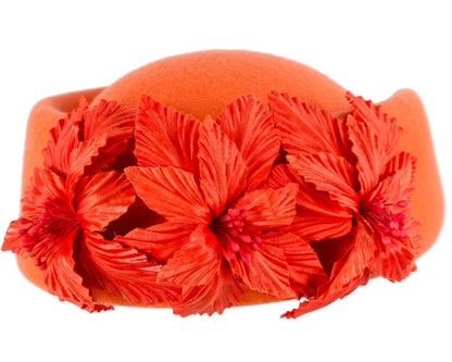 Large Orange felt beret hat by Fillies Collection-5
