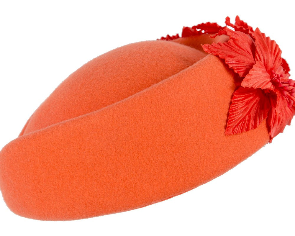 Large Orange felt beret hat by Fillies Collection-3