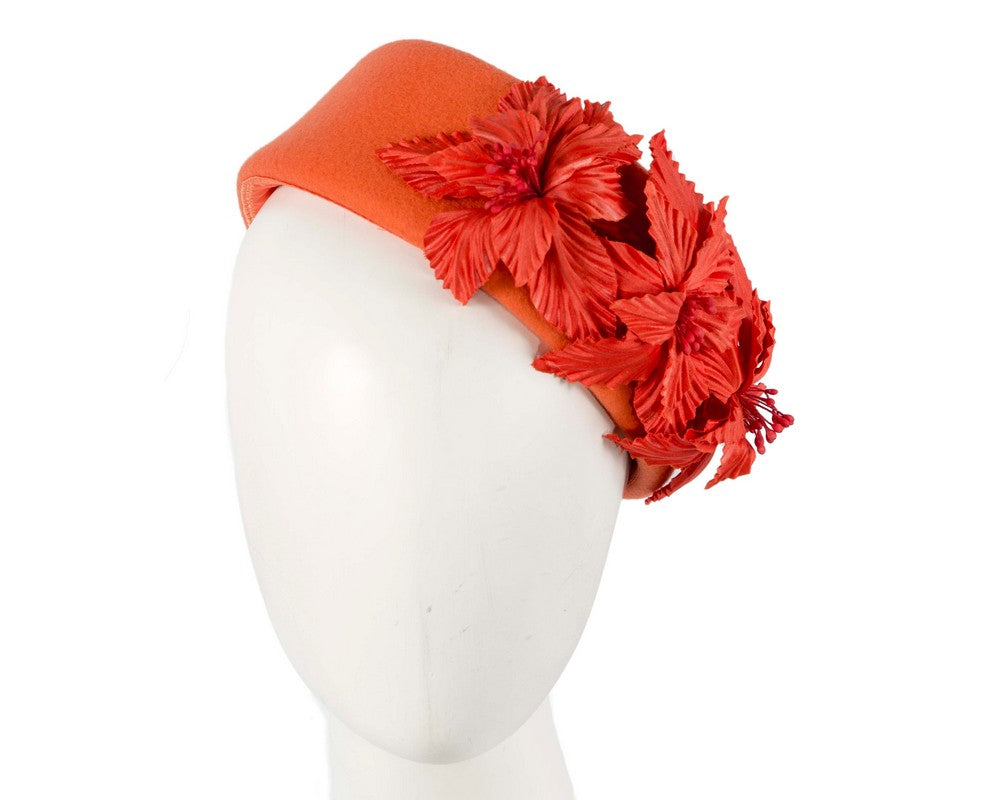 Large Orange felt beret hat by Fillies Collection-1