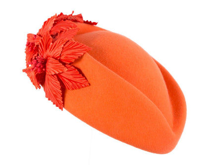 Large Orange felt beret hat by Fillies Collection-2