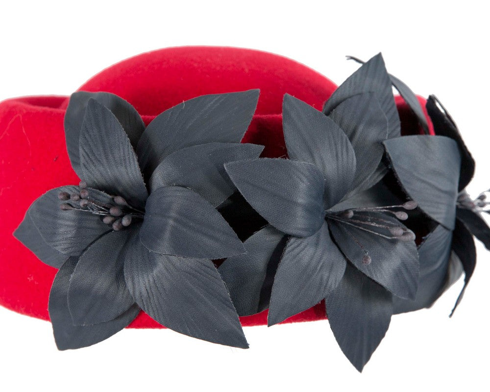 Large Red and Navy felt beret hat by Fillies Collection-6