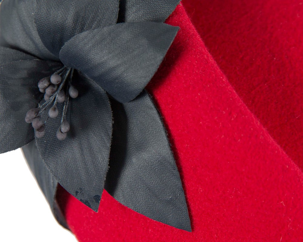 Large Red and Navy felt beret hat by Fillies Collection-5