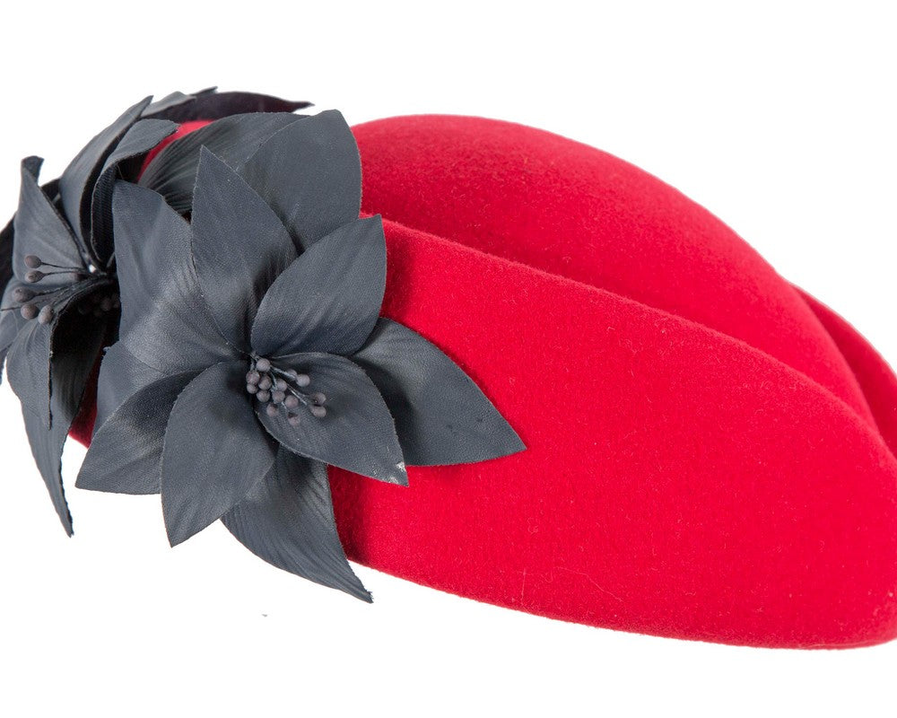 Large Red and Navy felt beret hat by Fillies Collection-4