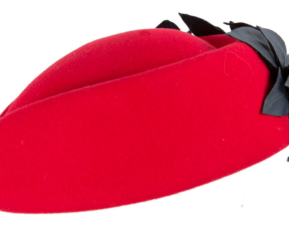 Large Red and Navy felt beret hat by Fillies Collection-3