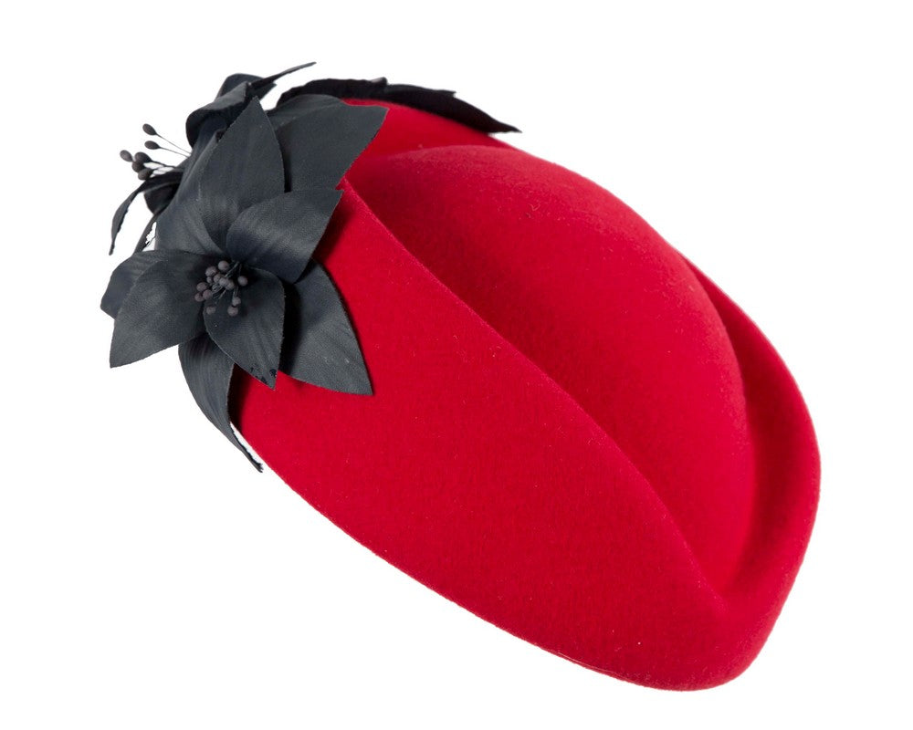 Large Red and Navy felt beret hat by Fillies Collection-2