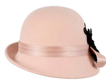 Beige felt cloche hat with lace by Fillies Collection-5