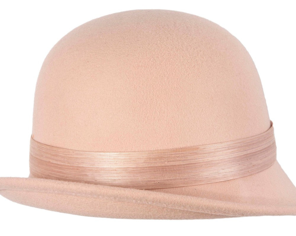 Beige felt cloche hat with lace by Fillies Collection-2