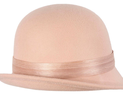 Beige felt cloche hat with lace by Fillies Collection-2