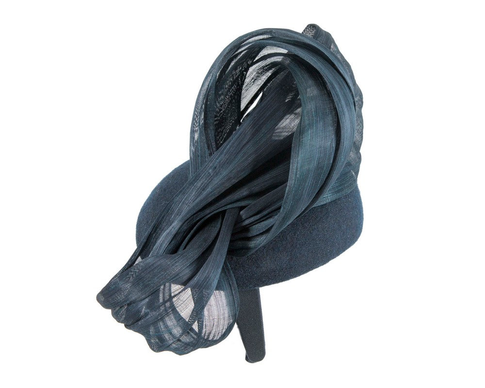 Bespoke navy pillbox with bow by Fillies Collection-2