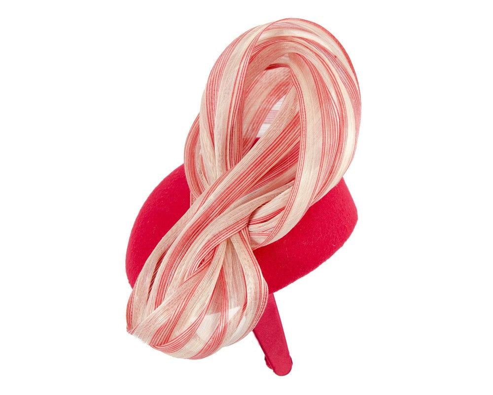 Bespoke red cream pillbox with bow by Fillies Collection