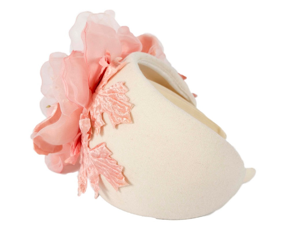 Wide cream headband with pink silk flower