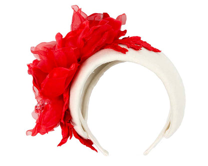 Wide cream headband with red silk flower-3