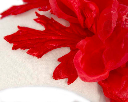 Wide cream headband with red silk flower-2