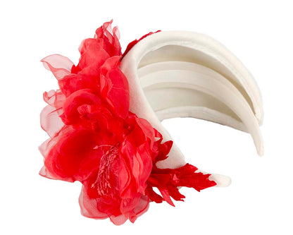 Wide cream headband with red silk flower-4