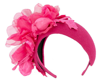 Wide fuchsia headband with silk flower-3
