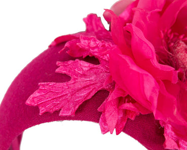 Wide fuchsia headband with silk flower-2