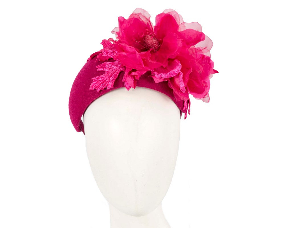 Wide fuchsia headband with silk flower-0