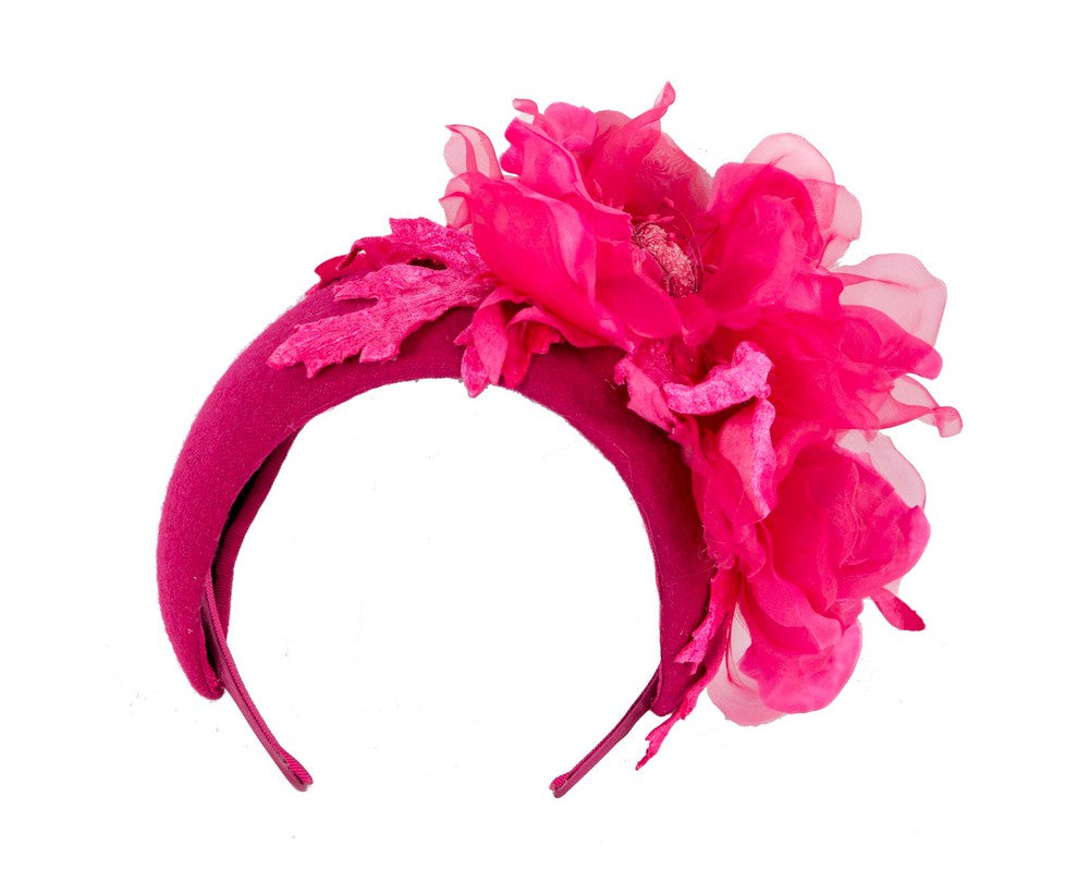 Wide fuchsia headband with silk flower-1