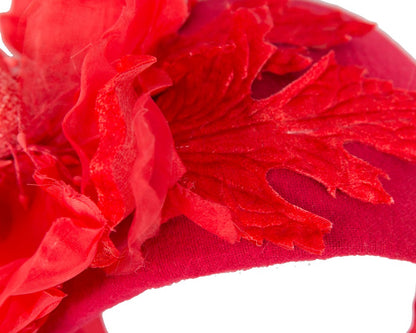 Wide red headband with silk flower-4