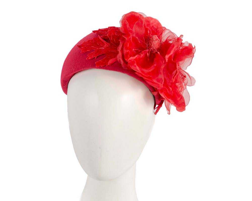 Wide red headband with silk flower-0